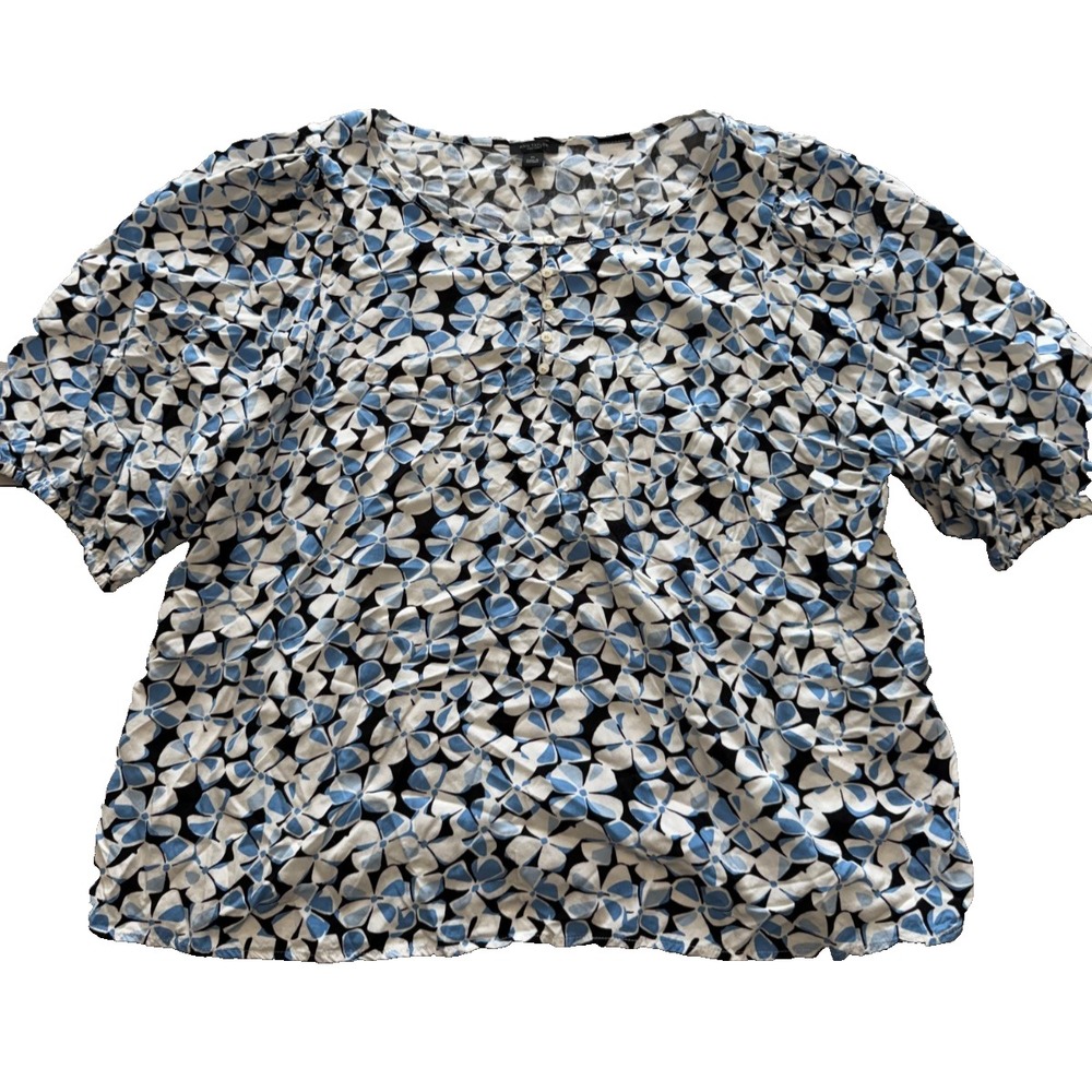 Ann Taylor Factory Ditsy Floral‎ Button Detail Blouse Womens XL Blue Black Ivory